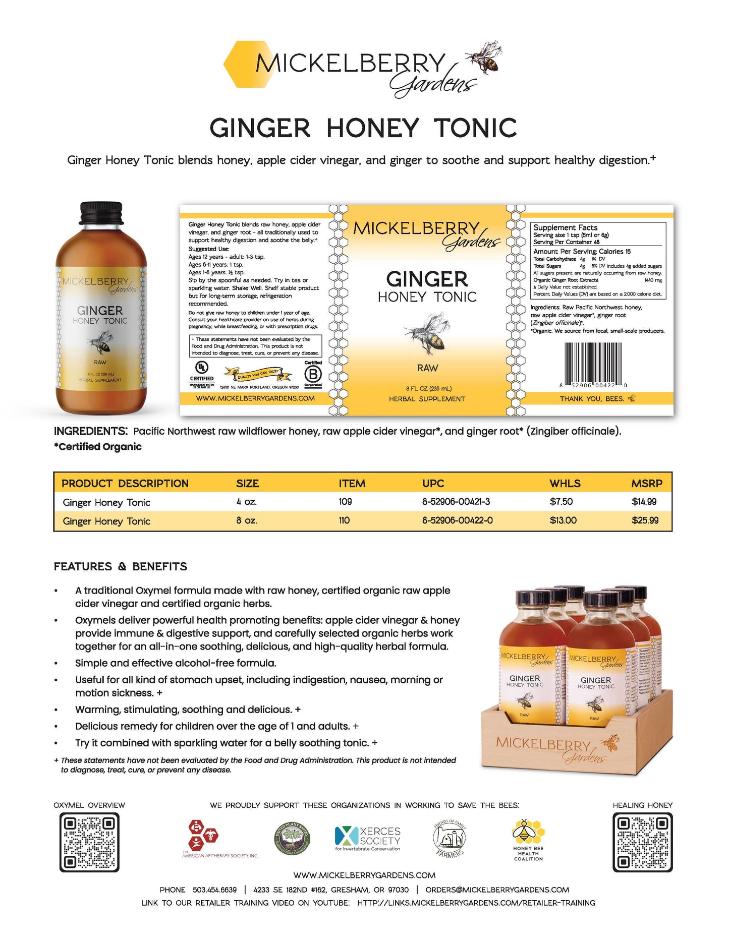 Ginger Honey Tonic — promotes healthy digestion: 8oz